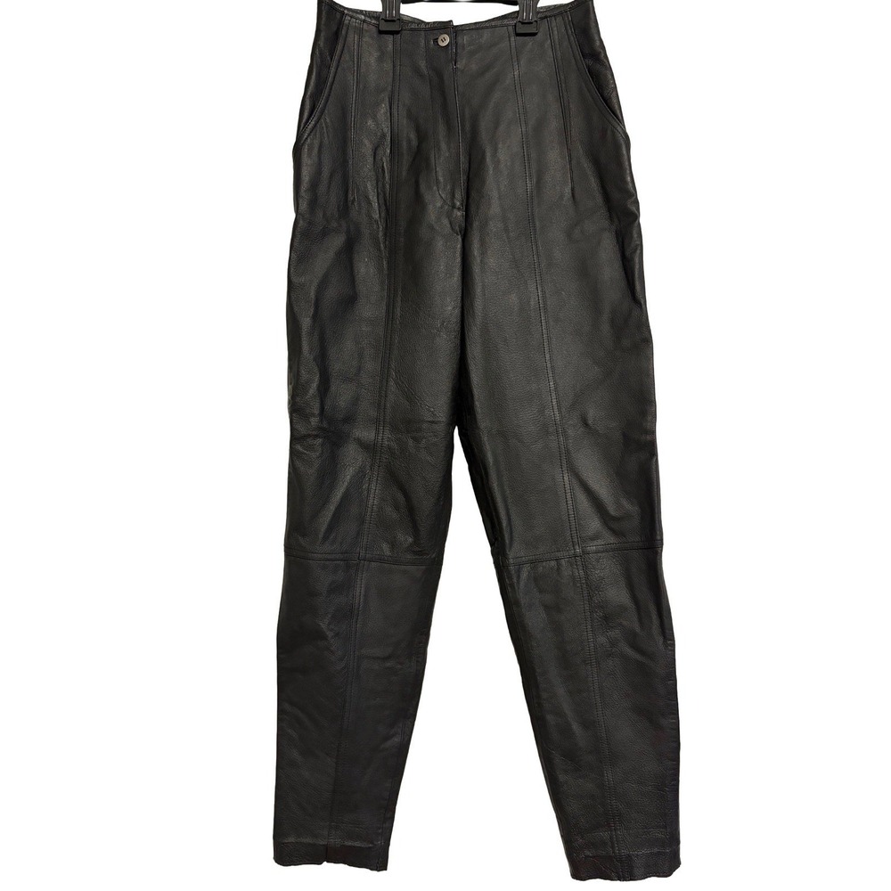 Vintage Together Size 8 Black 100% Leather Pants High Rise Slightly‎ Tapered Leg